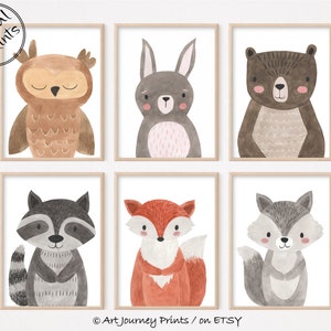 Woodland Nursery Prints, Woodland Animals Prints, Gender Neutral Woodland Decor, Printable Woodland Theme Set of 6