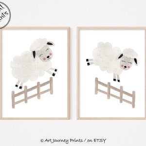 Counting Sheep Prints, Nursery Print, Nursery Decor, Gender Neutral, Printable Nursery Wall Art, Set of 2
