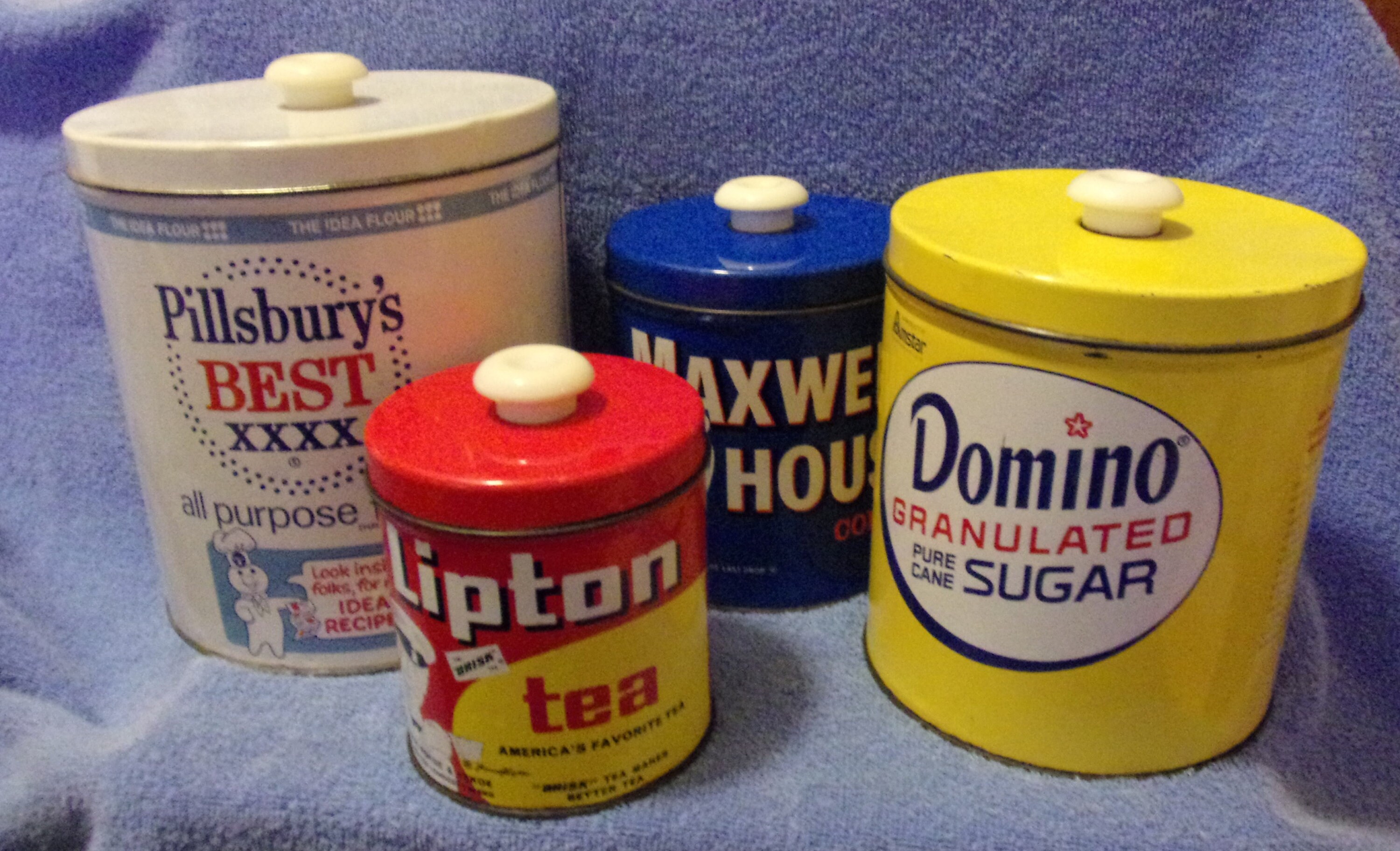 J.L. Clark ピルベリー ドミノ マックスウェル リプトン ティン缶 Vintage JL Clark Set of Tin Canisters Pillsbury Flour Domino Sugar