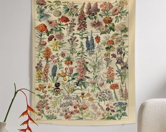 Vintage Aesthetic Botanical Wild Flowers Herbs Plant silky Tapestry Wall Hanging .Tapestry Decor for Room , Modern Art Wall Hanging