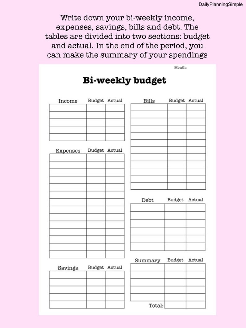 Biweekly Budget Planner Printable Finance Planner Budget Etsy