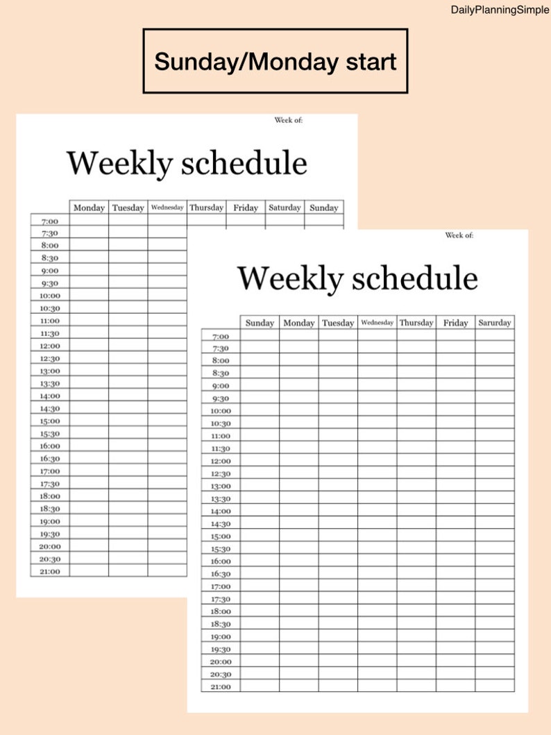Weekly Schedule Half Hour Week at a Glance Weekly Planner - Etsy