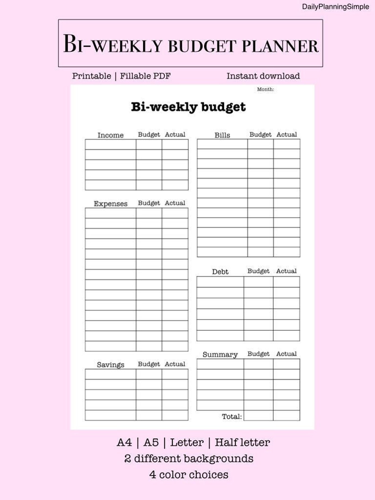 Bi weekly Budget Planner Printable Finance Planner Budget Etsy Bi weekly Budget Planner Printable Finance Planner Budget Etsy