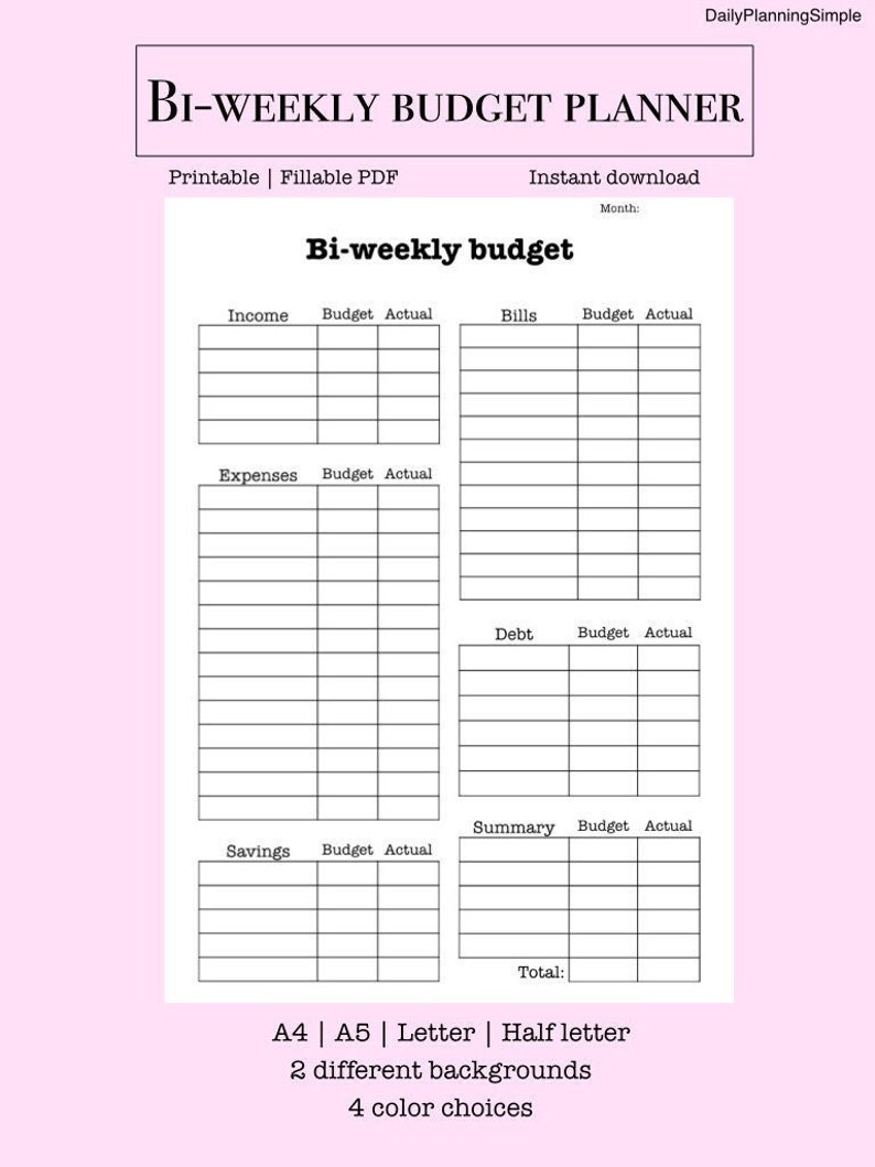 Bi weekly Budget Planner Printable Finance Planner Budget Etsy Bi weekly Budget Planner Printable Finance Planner Budget Etsy