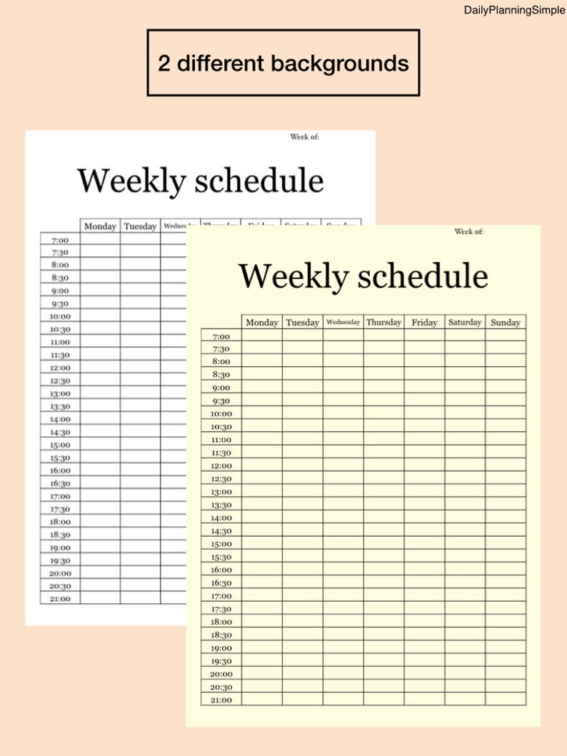 Weekly Schedule Half Hour Week at a Glance Weekly Planner - Etsy