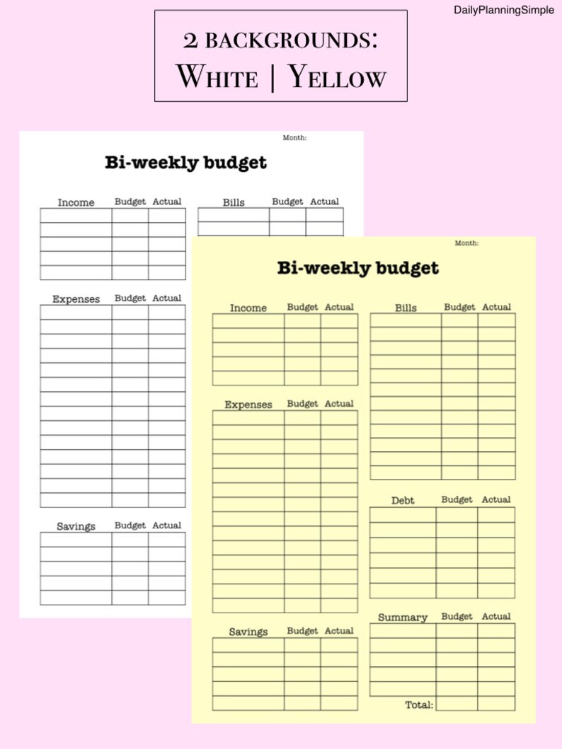 Biweekly Budget Planner Printable Finance Planner Budget Etsy