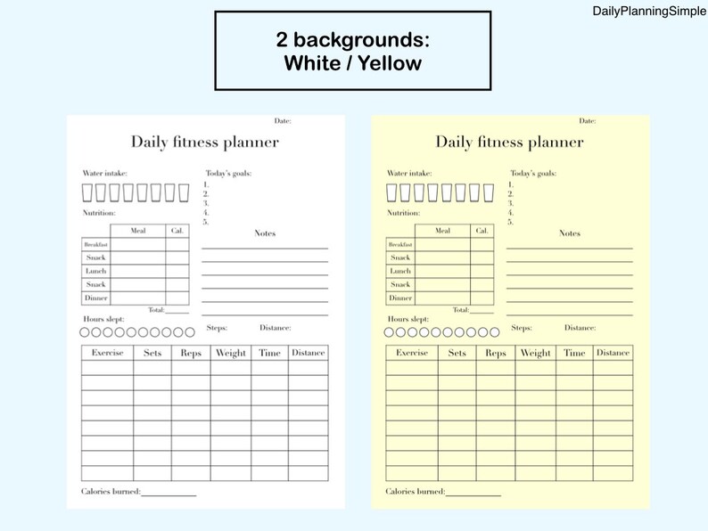 Daily Fitness Planner Printable Daily Fitness Journal Etsy