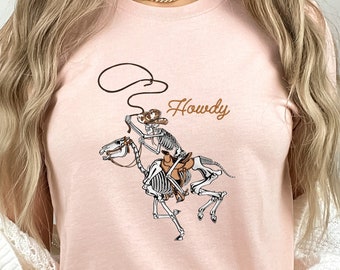 Howdy Rodeo Skeleton Cowboy T-Shirt, Western-Halloween-T-Shirt
