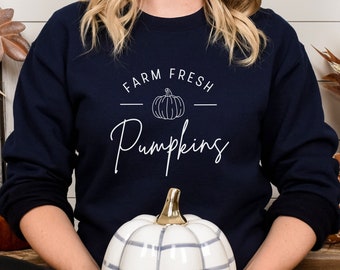 Farm Fresh Pumpkins Tröja, Minimalistisk Höst Rund Halsringning