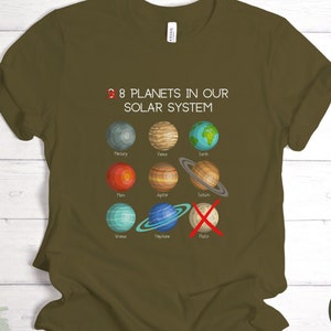 Glöm aldrig Pluto-t-shirt, gåva för lärare i naturvetenskap, unisex t-shirt med yttre rymden
