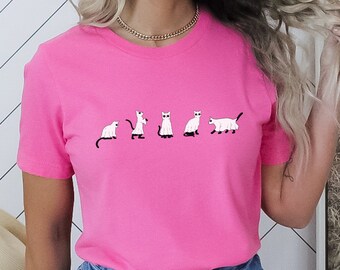 Camiseta de Halloween con fantasma de gato negro, camiseta espeluznante para amantes de los gatos