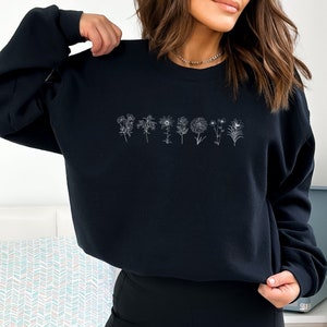 Floral Minimalist Wildblumen Sweatshirt, Frühlingskleidung, Botanische Cottagecore Pullover, Boho Sweatshirt für Frauen, Weihnachtsgeschenke für Sie