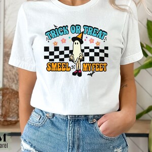 Trick or Treat Retro Checkered Halloween TShirt with Ghost, Spooky Vibes Shirt, Retro Trick or Treat Ghost Shirt, Stay Spooky Halloween Gift