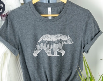 Forest Bear-T-shirt, vintage camping-T-shirt, bergavontuur