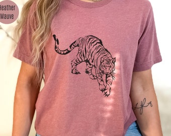 ヴィンテージ風日本の虎柄Tシャツ、美的グラフィックTシャツ