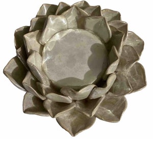Eye Catching Iridescent  Ceramic Lotus Flower Candle Holder 7” Diameter