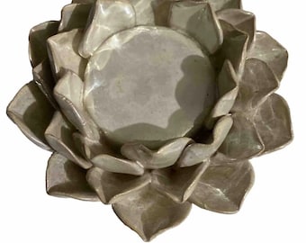 Eye Catching Iridescent  Ceramic Lotus Flower Candle Holder 7” Diameter