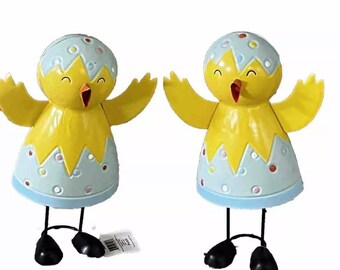 Pair of Metal Chickens Wobble 12" tall 5” Wide Publix Figurines Home Decor w Tag