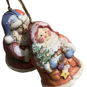 Couple of Vintage hand crafted Santa porcelain bells 4” Tall RARE OOAK Pre-owner