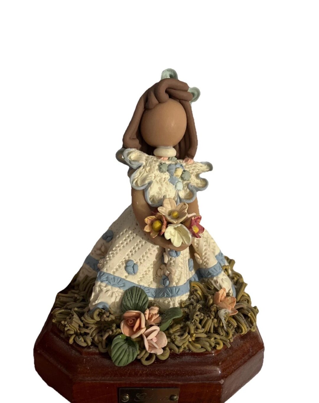Vintage Gifina Faceless Girl Figurine W Flower Dress Wooden Base ...