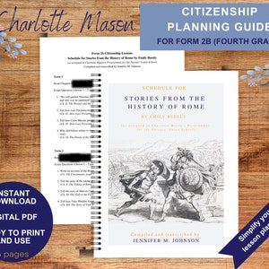 Charlotte Mason curriculum, citizenship planning guide, term by term planner, Stories from the History of Rome breakdown, 4th grade, Form 2