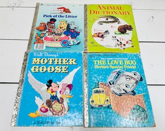 Vintage A Little Golden Book Pound Puppies The Love Bug Disney Mother Goose Animal Dictionary Books Lot of Four 80s 70s