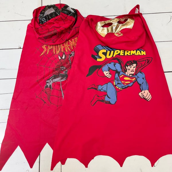 vintage Spiderman et Superman capes rouges avec capuche masque déguisement pour enfants Lot de 2 déguisements à capuche jeux de simulation de super-héros