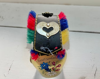 Vintage Small Swiss Cow Bell: Brass Floral Painted Bell With