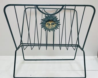 Vintage Celestial Sun Magazine Rack: Whimsigoth Metal Folding