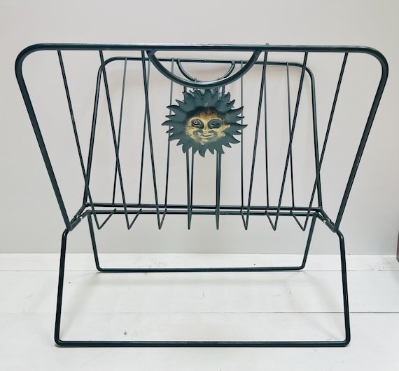 Vintage Celestial Sun Magazine Rack: Whimsigoth Metal Folding