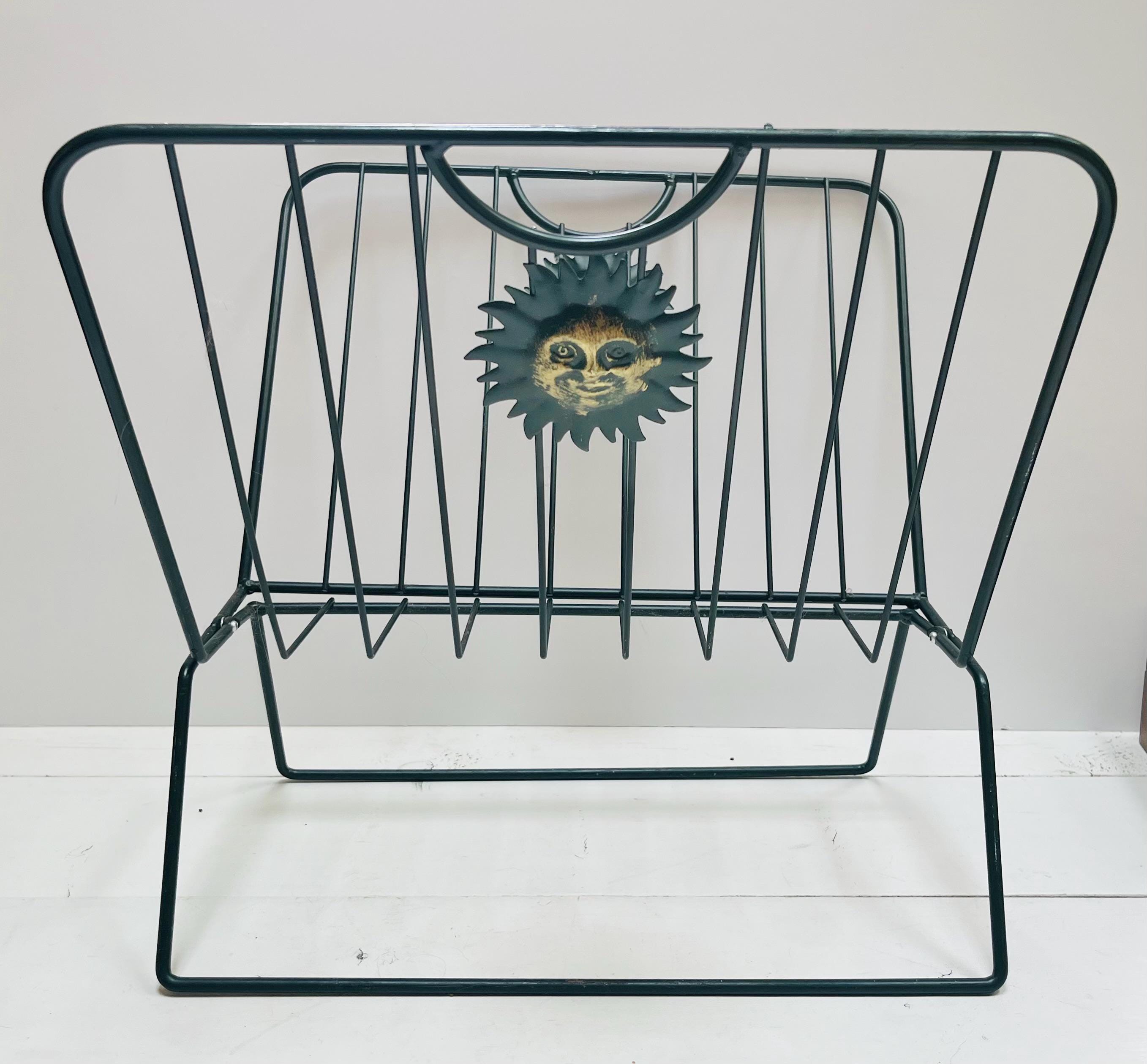 Vintage Celestial Sun Magazine Rack: Lacquered Metal Folding
