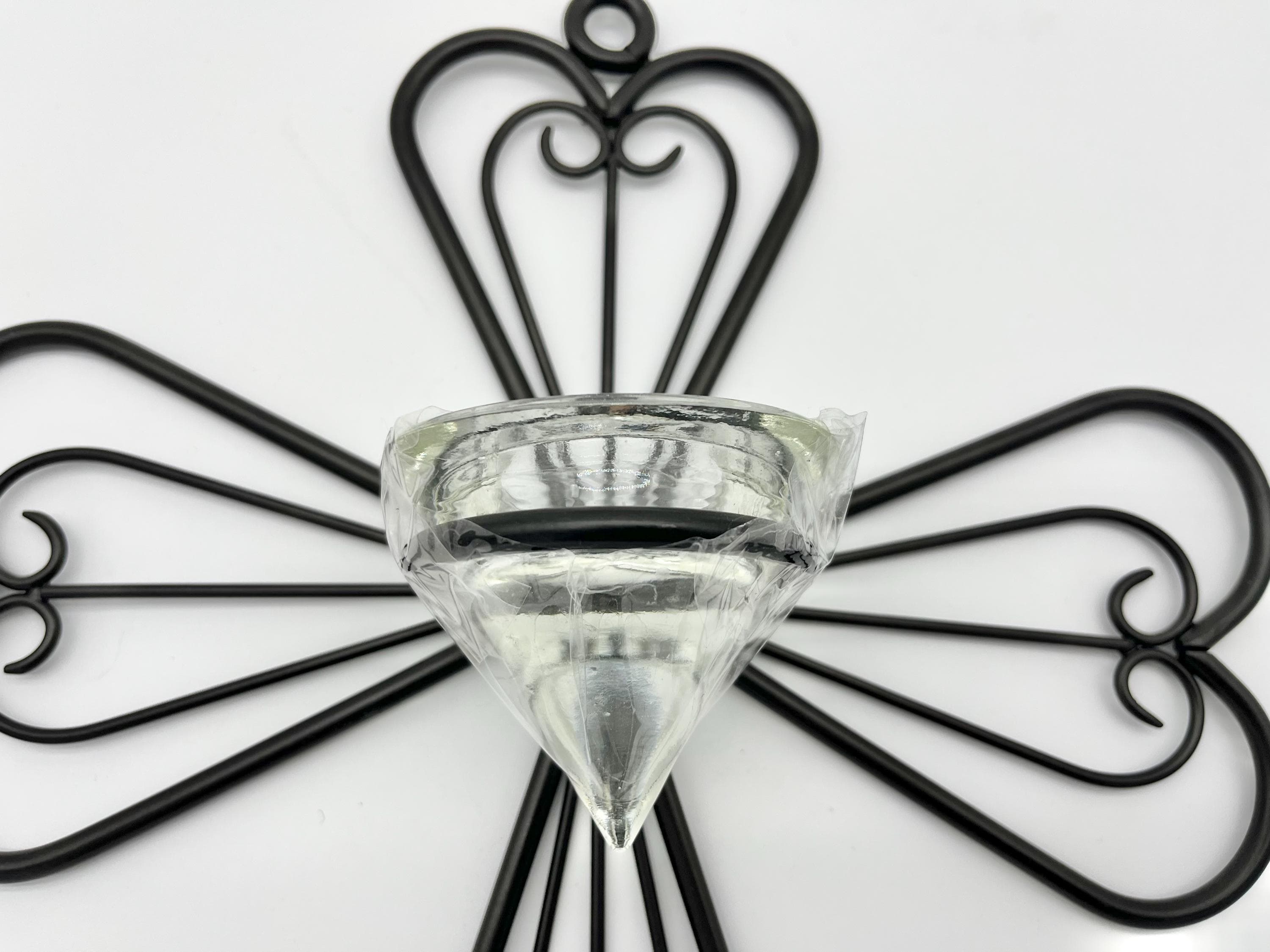 Vintage Partylite Cross Candle Wall Sconce: Black Metal Votive Glass