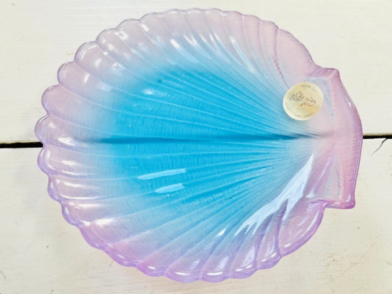 Vintage Sea Shell Glass Ombre Colored Dish Soap T… - image 1
