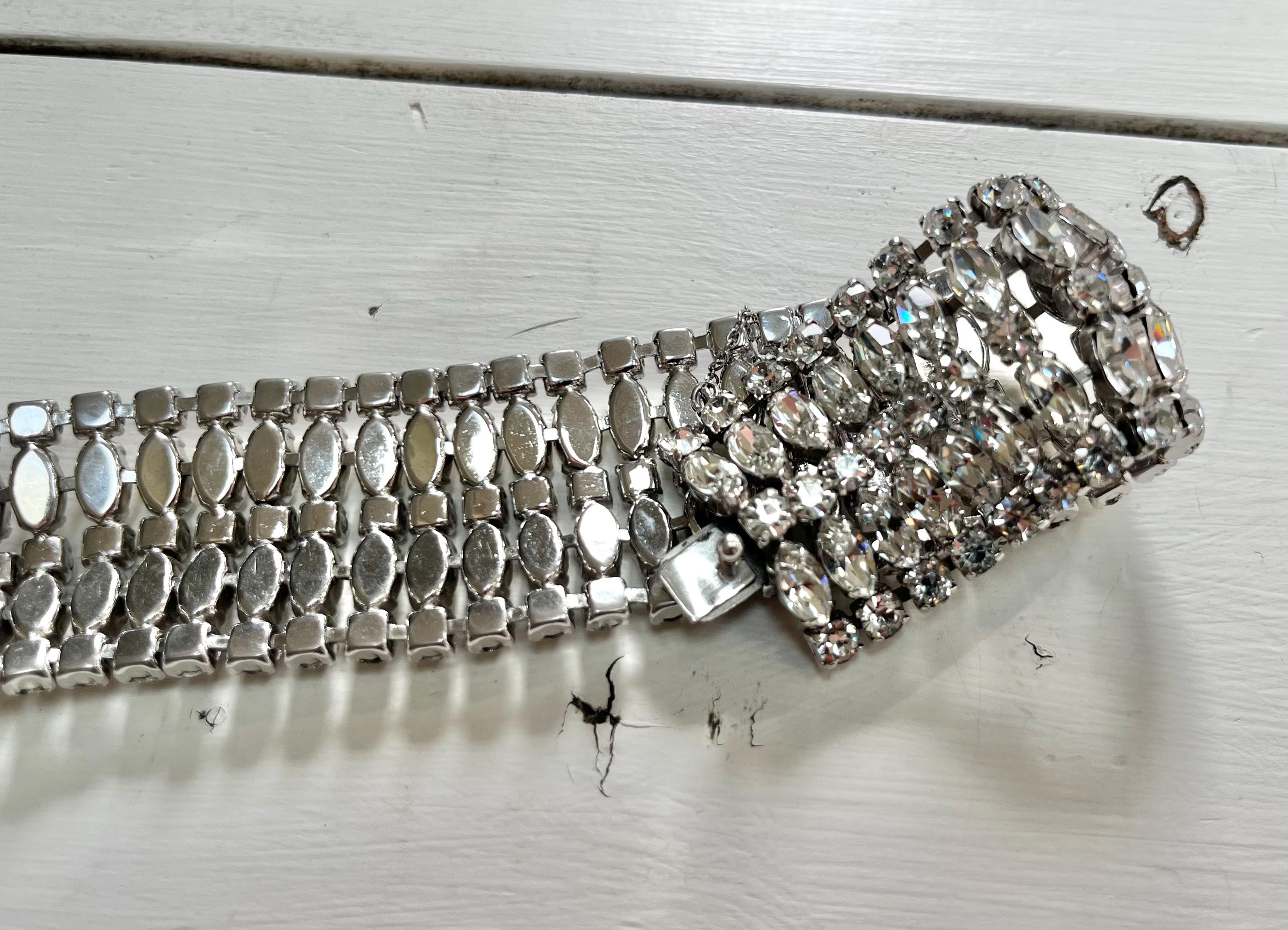 Vintage Sherman Crystal Bracelet: 1960s Clear Rhinestone 5-row 