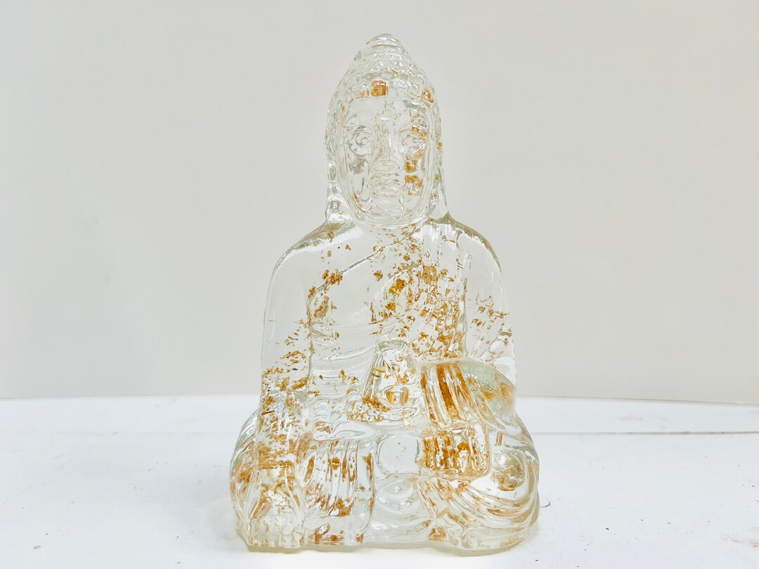 Clear Glass Buddha Statue With Gold Flakes Sculpture Sitting Etsy