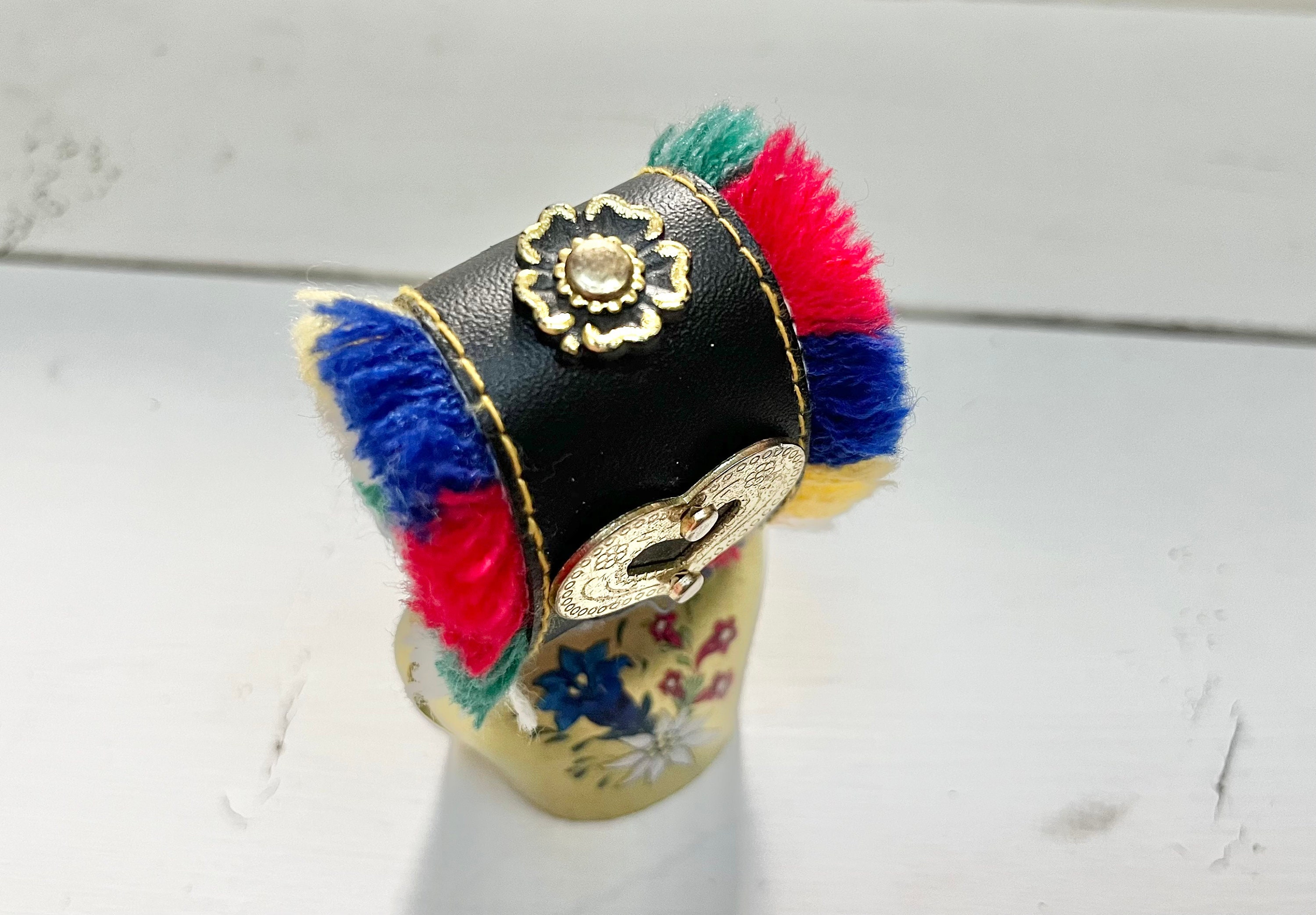 Vintage Small Swiss Cow Bell: Brass Floral Painted Bell With