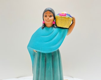 Las Marias Woman Clay Spanish Mexican Sculpture Statue Nina Queretaro 12"