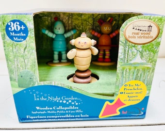 NEW In The Night Garden Real Wood Wooden Collapsible Figures Iggle Piggle Toys Toy Upsy Daisy Makka Pakka Original Box Figurines