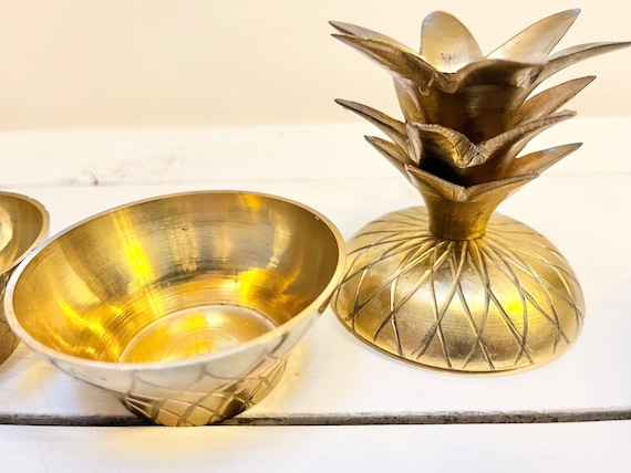 Vintage Solid Brass Pineapple Trinket Boxes - Mad… - image 4