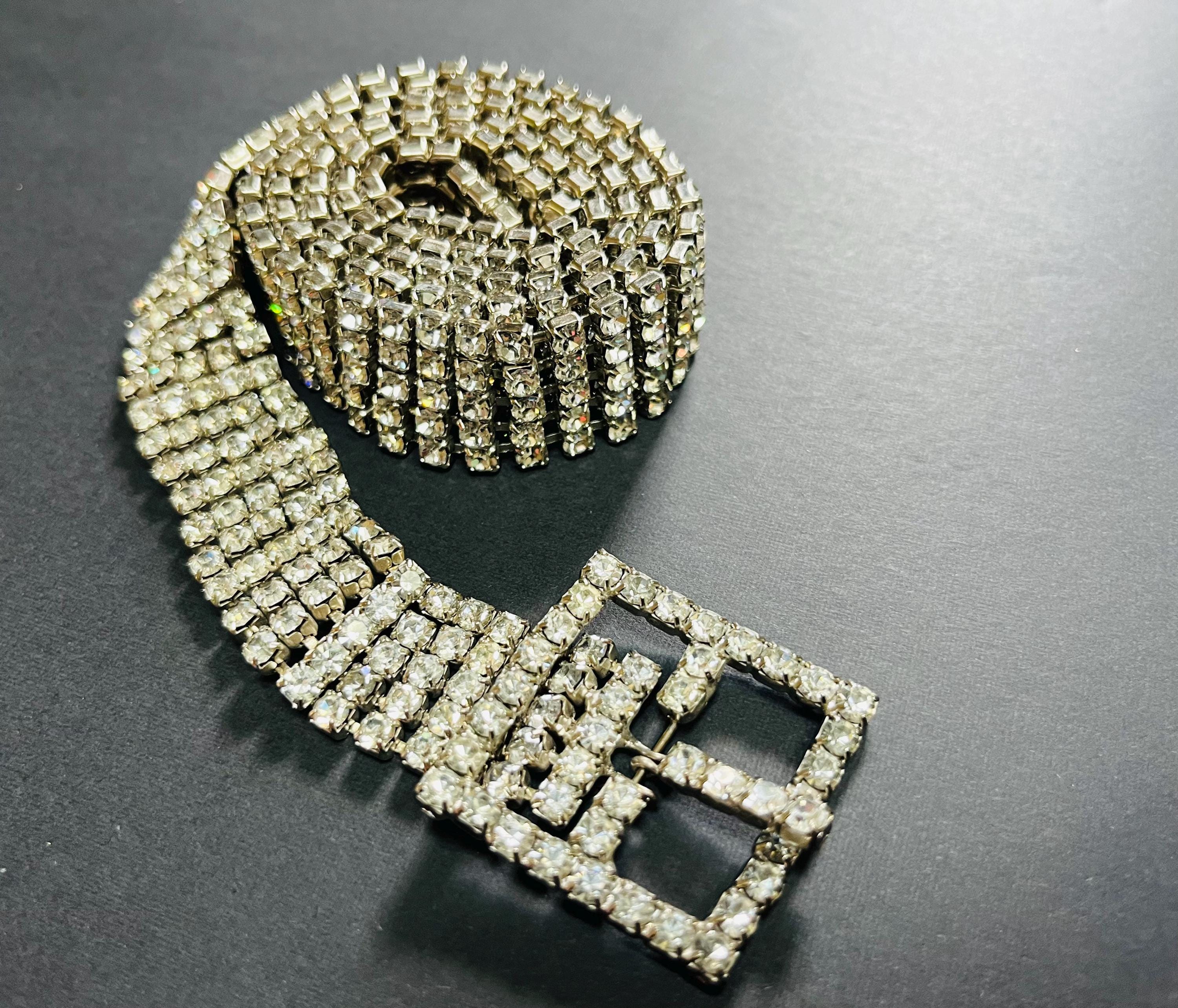 Vintage Silver Rhinestone Belt 40” Vintage 1950s Rhinestone Wide Belt - Raleigh Vintage main image 4
