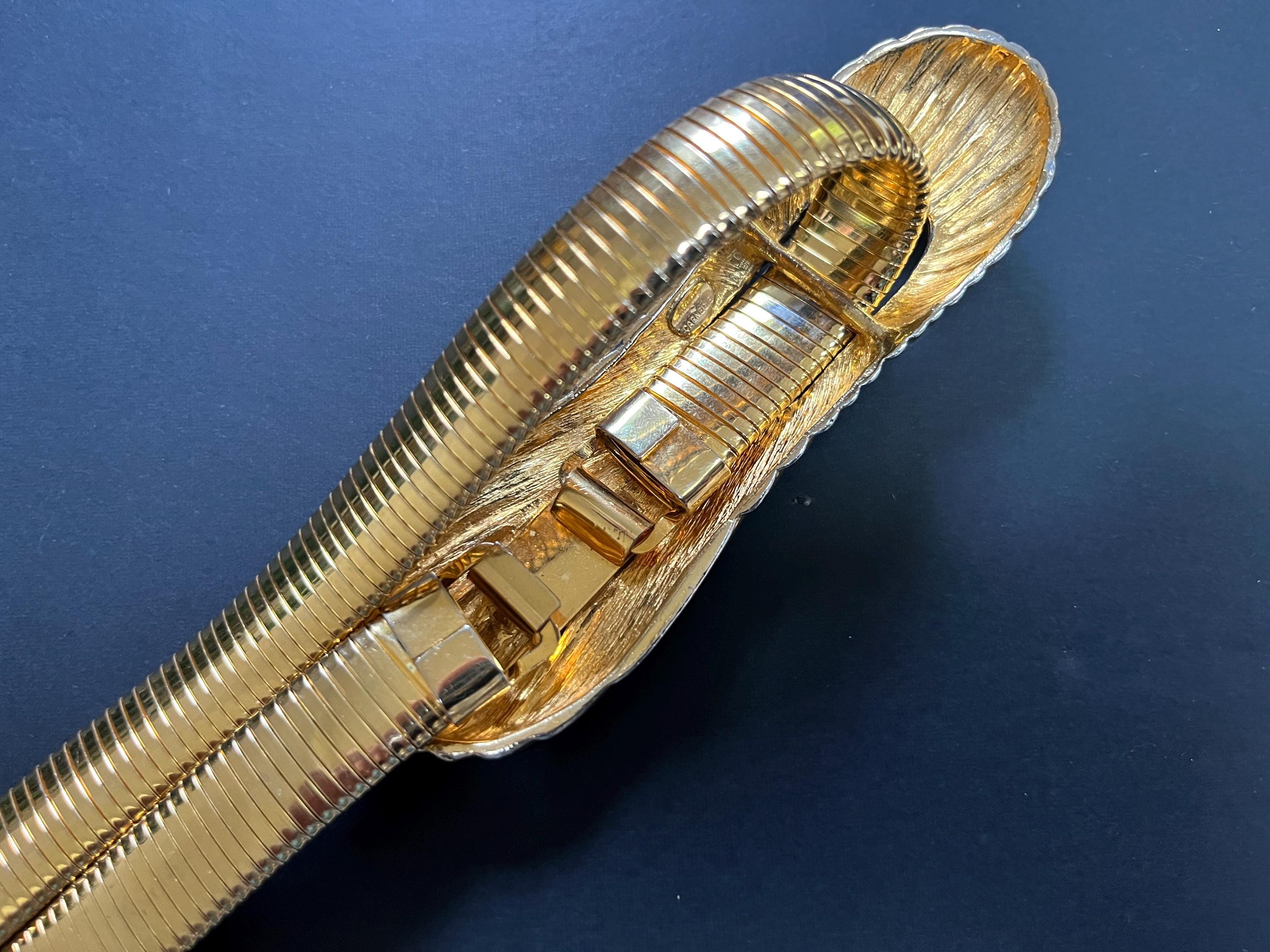 Vintage Hattie Carnegie Gold Tone Belt: Snake Buckle Stretch 