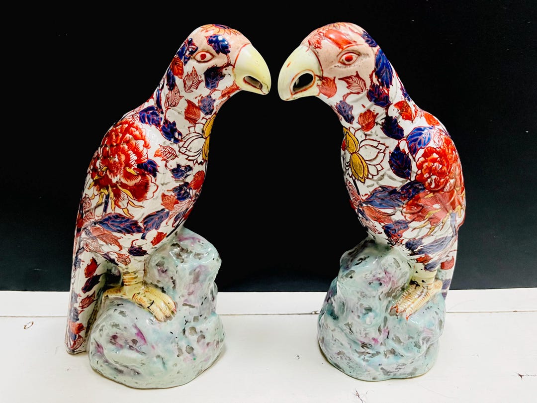 Imari Parrot Chinese Signed Porcelain Hand Painted Asian Art