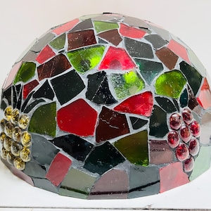 Faux vitrail, mosaïque vintage, abat-jour léger, pendentif en plastique, raisins, lumières, fruits, grand, fait main, plâtre, rare