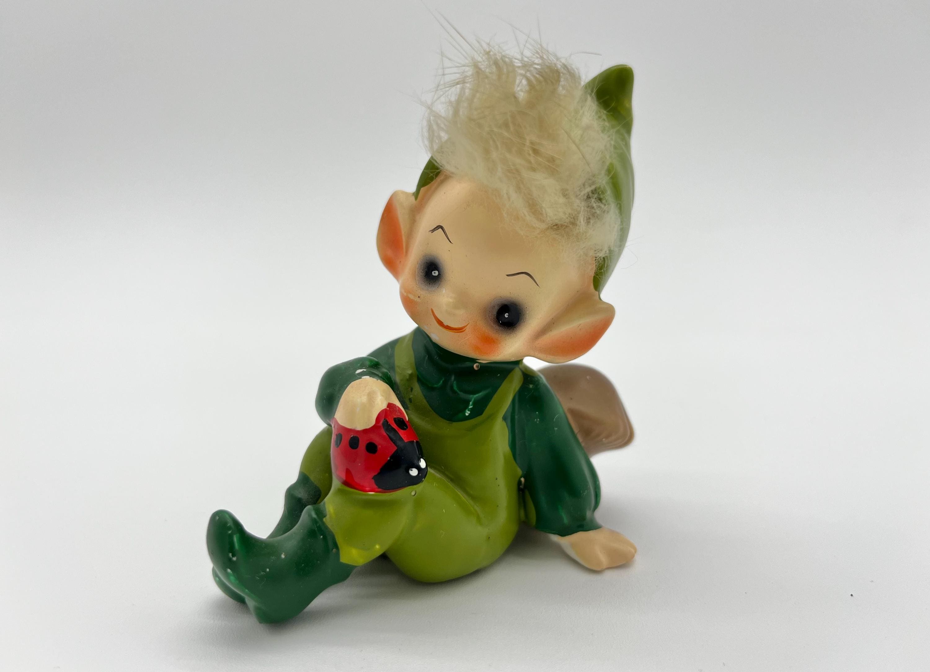 Vintage Josef Originals Pixie Elf Figurine Japan Mushroom Ladybug