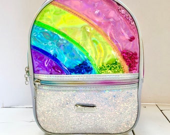 Juicy Couture Small Backpack Rainbow Glitter Silver Vinyl Kids Girls Brand Name Bag Sack Sparkles Zip Up Etsy
