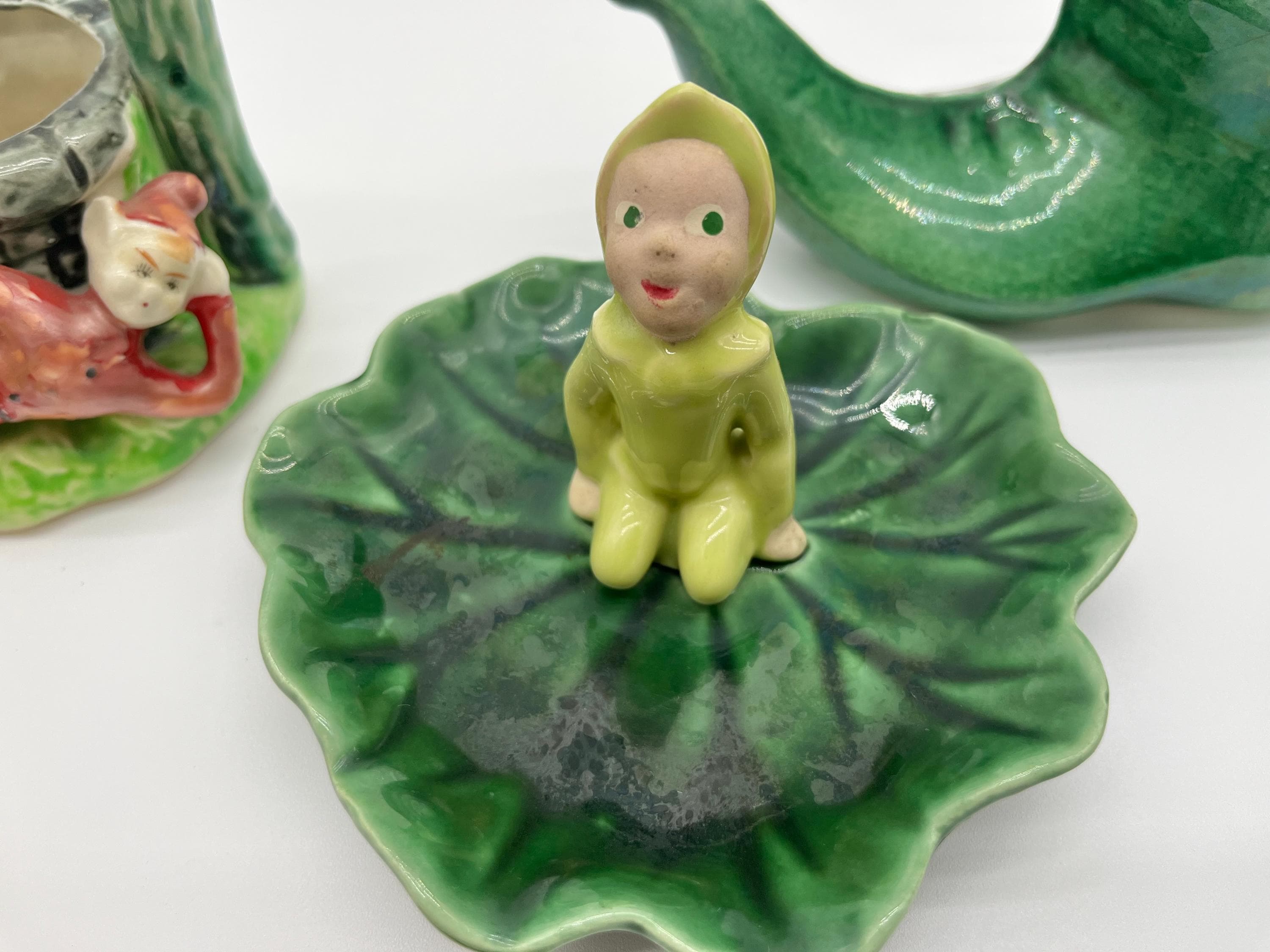 ヴィンテージ ピクシーエルフ フィギュア：陶器製妖精の庭セット