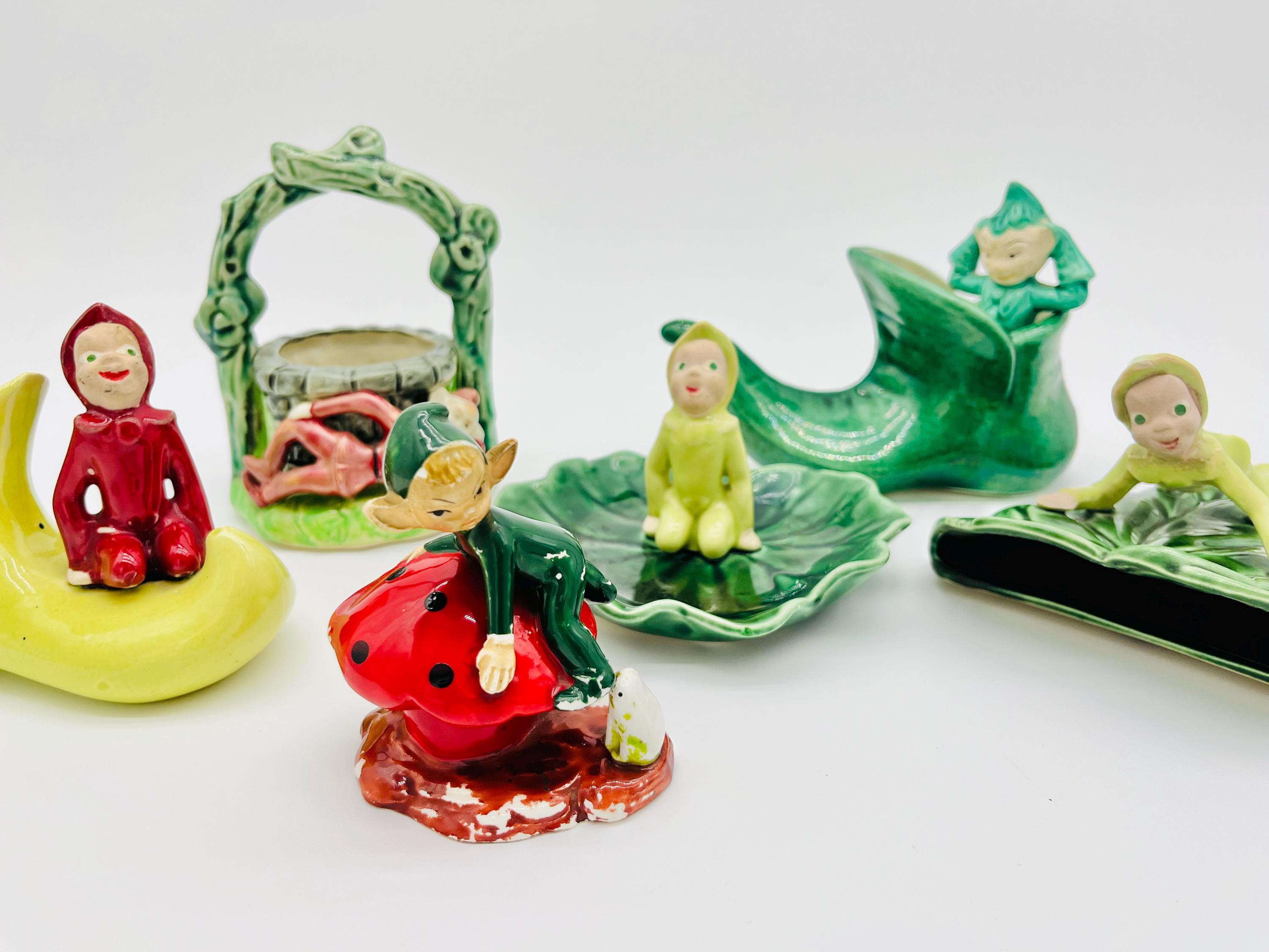 ヴィンテージ ピクシーエルフ フィギュア：陶器製妖精の庭セット