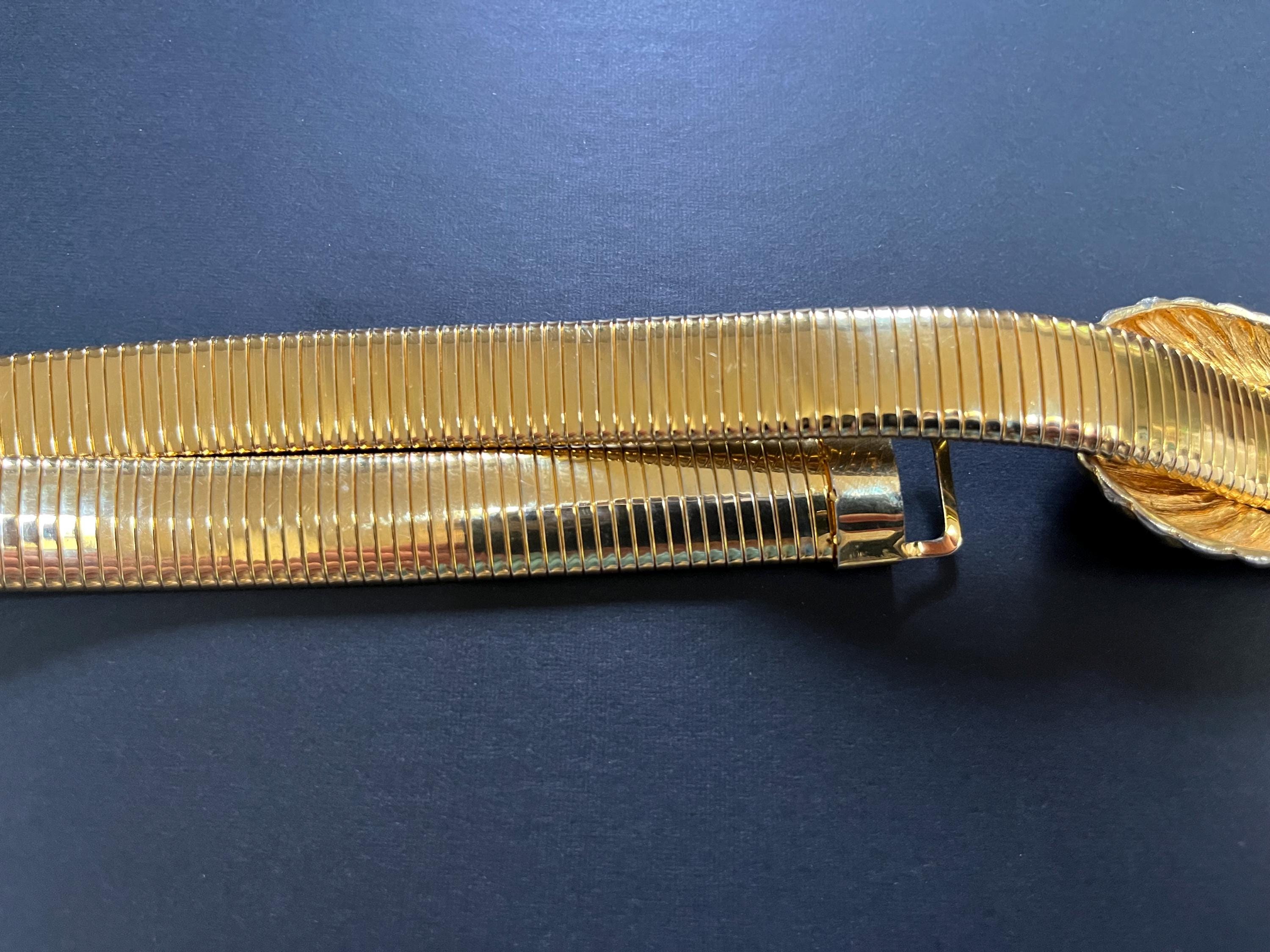Vintage Hattie Carnegie Gold Tone Belt: Snake Buckle Stretch 