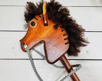 Caballo de juguete de madera hecho a mano: poni vintage para montar, 44"