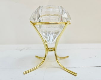 Partylite Diamond Shaped Crystal Candle Votive Holder with Gold Colored Stand Tea Light Feminine Clear Glass Holders